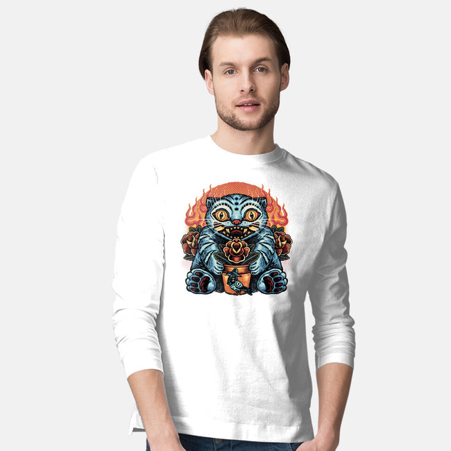 Blue Tiger Red Flame-Mens-Long Sleeved-Tee-glitchygorilla
