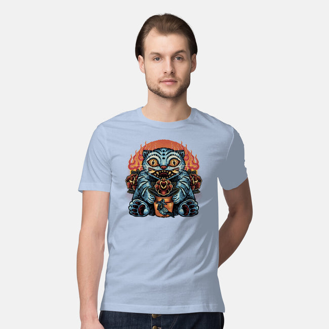Blue Tiger Red Flame-Mens-Premium-Tee-glitchygorilla