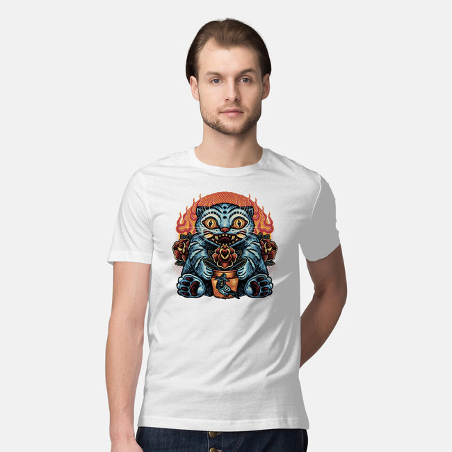 Blue Tiger Red Flame-Mens-Premium-Tee-glitchygorilla