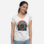 Blue Tiger Red Flame-Womens-V-Neck-Tee-glitchygorilla