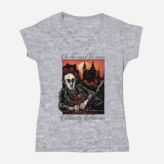 Bloody Horror-Womens-V-Neck-Tee-glitchygorilla