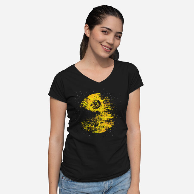 Pac Moon-Womens-V-Neck-Tee-dalethesk8er