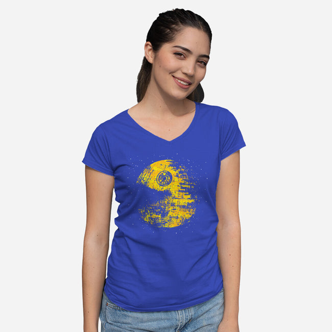 Pac Moon-Womens-V-Neck-Tee-dalethesk8er
