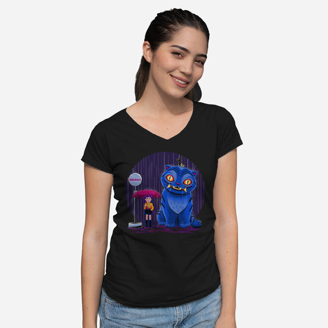 Cat In The Rain-Womens-V-Neck-Tee-rmatix