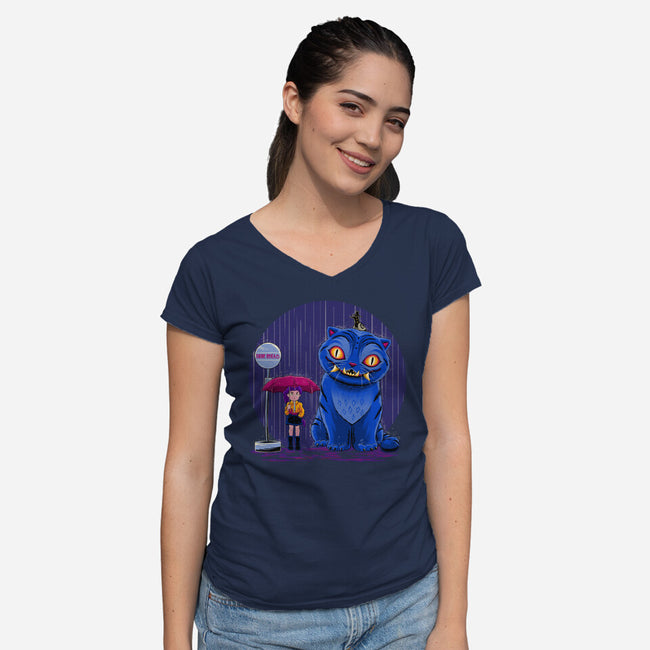 Cat In The Rain-Womens-V-Neck-Tee-rmatix