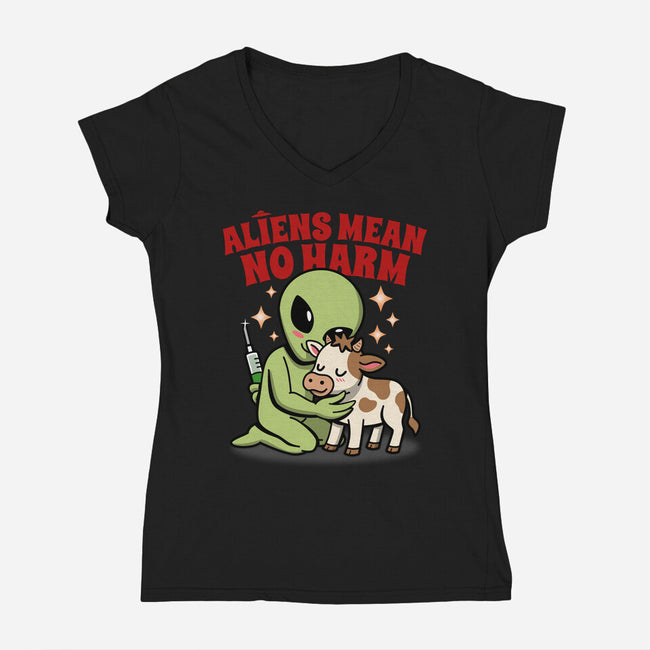 Aliens Mean No Harm-Womens-V-Neck-Tee-Boggs Nicolas