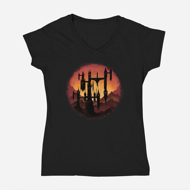 Castle Sunset-Womens-V-Neck-Tee-glitchygorilla