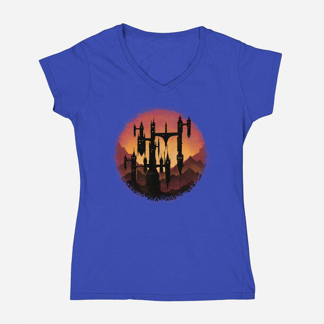 Castle Sunset-Womens-V-Neck-Tee-glitchygorilla