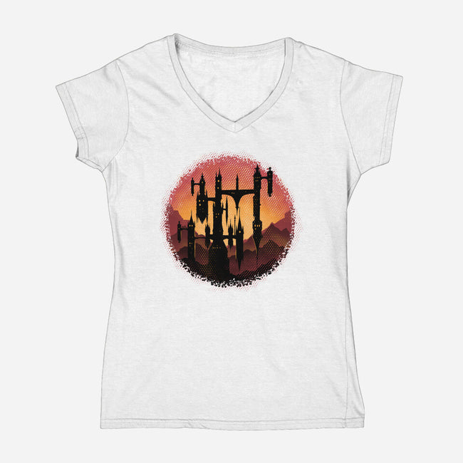 Castle Sunset-Womens-V-Neck-Tee-glitchygorilla