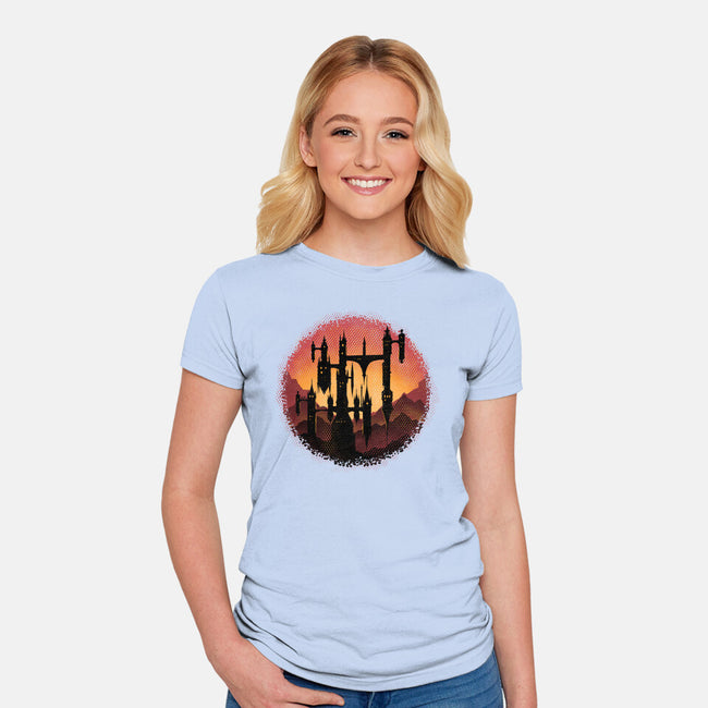 Castle Sunset-Womens-Fitted-Tee-glitchygorilla