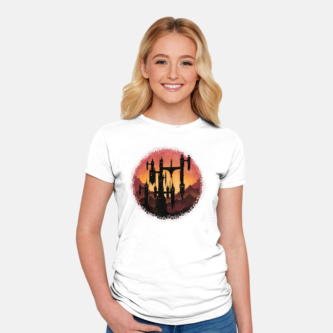 Castle Sunset-Womens-Fitted-Tee-glitchygorilla