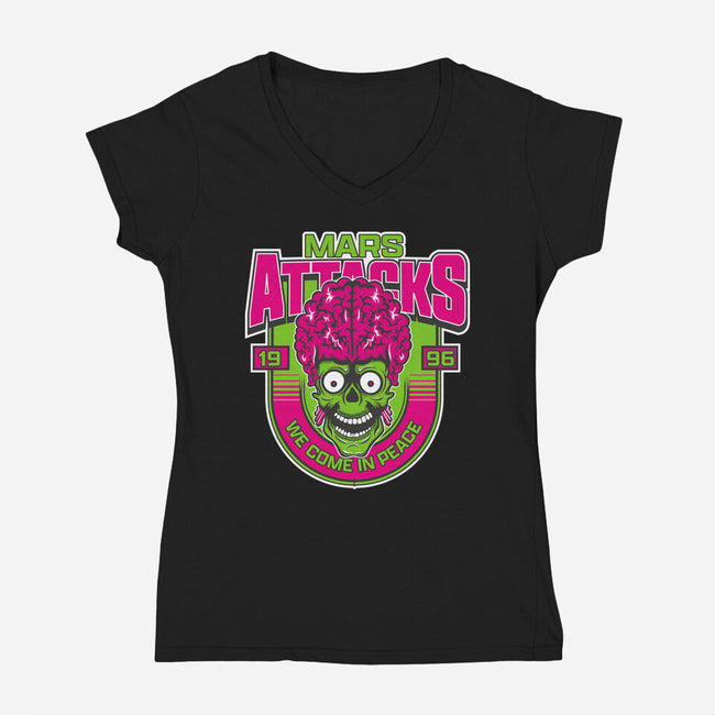 Mars Attacks We Come In Peace-Womens-V-Neck-Tee-CarloJ1956
