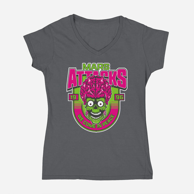 Mars Attacks We Come In Peace-Womens-V-Neck-Tee-CarloJ1956