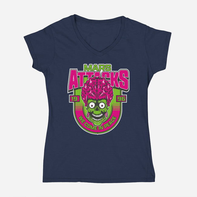 Mars Attacks We Come In Peace-Womens-V-Neck-Tee-CarloJ1956