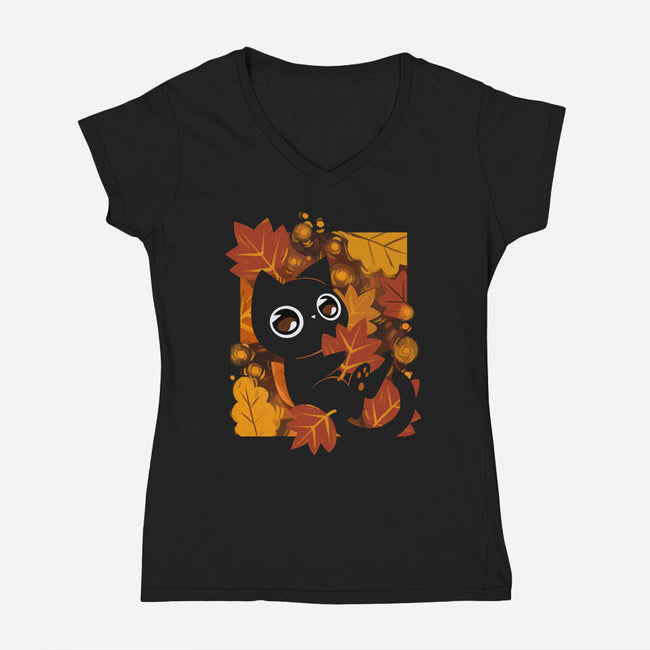 Van Gogh Autumn-Womens-V-Neck-Tee-ricolaa