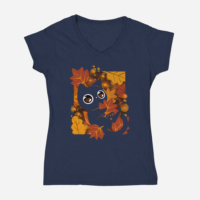 Van Gogh Autumn-Womens-V-Neck-Tee-ricolaa