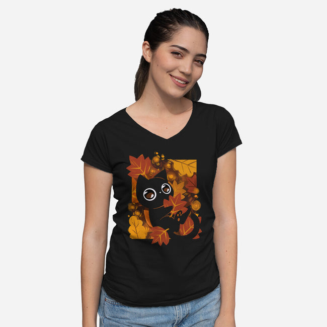 Van Gogh Autumn-Womens-V-Neck-Tee-ricolaa