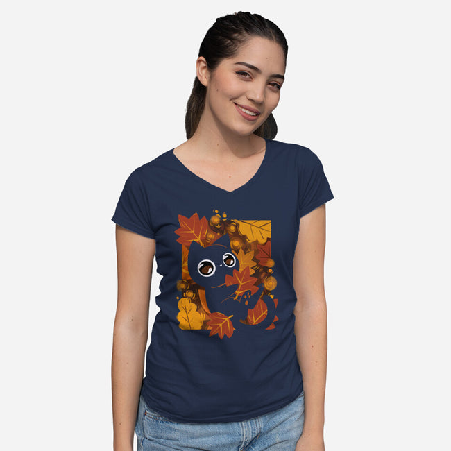 Van Gogh Autumn-Womens-V-Neck-Tee-ricolaa