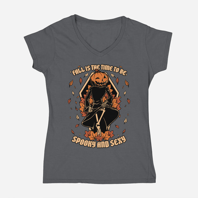 Spooky Fall Pumpkin-Womens-V-Neck-Tee-Studio Mootant