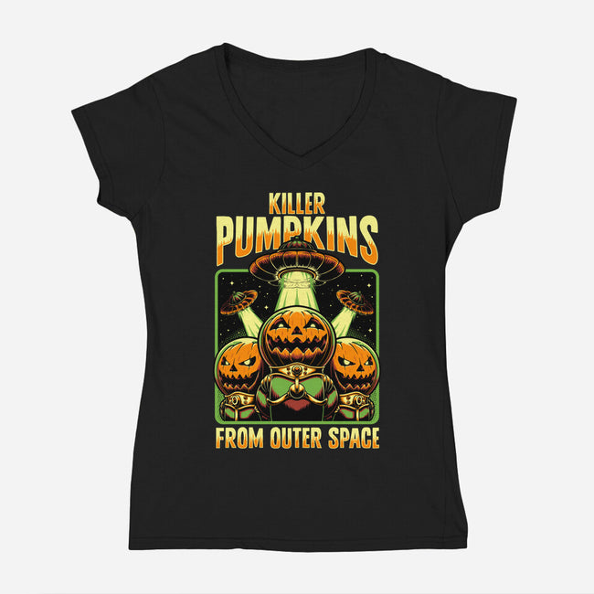 Halloween Pumpkin Space Movie-Womens-V-Neck-Tee-Studio Mootant