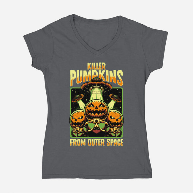 Halloween Pumpkin Space Movie-Womens-V-Neck-Tee-Studio Mootant