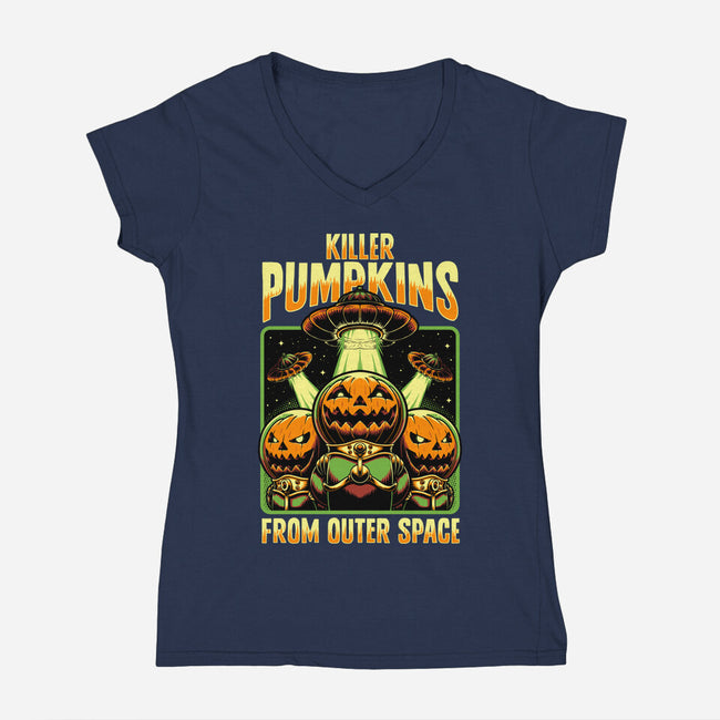 Halloween Pumpkin Space Movie-Womens-V-Neck-Tee-Studio Mootant