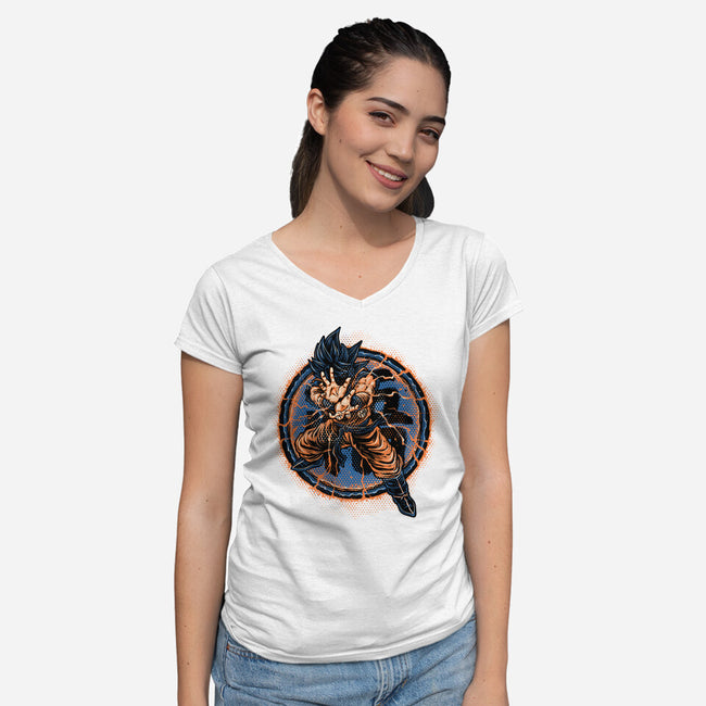 Rage Of The Saiyan-Womens-V-Neck-Tee-glitchygorilla