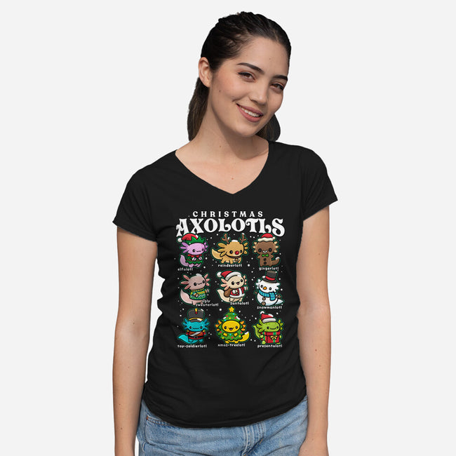 Christmas Axolotls-Womens-V-Neck-Tee-GoshWow