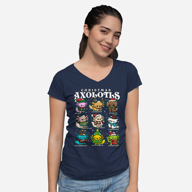Christmas Axolotls-Womens-V-Neck-Tee-GoshWow