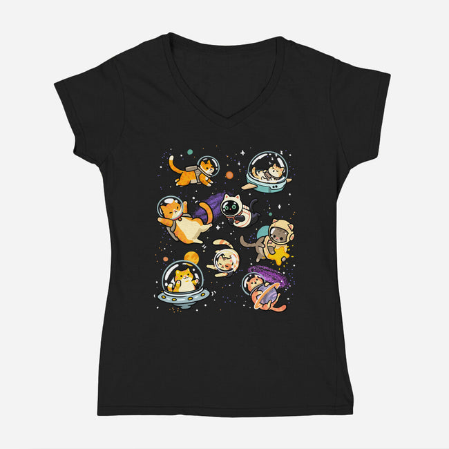 Space Cat Family-Womens-V-Neck-Tee-GoshWow