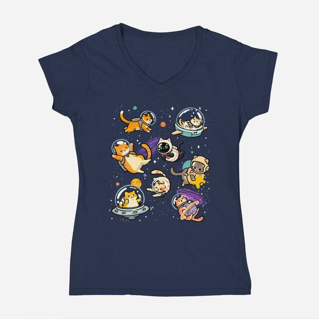 Space Cat Family-Womens-V-Neck-Tee-GoshWow