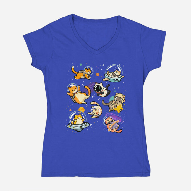 Space Cat Family-Womens-V-Neck-Tee-GoshWow