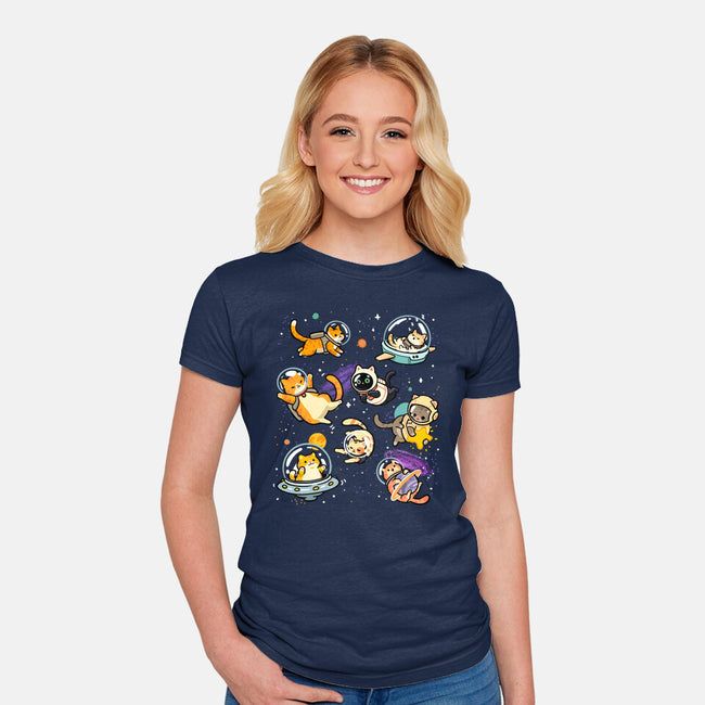 Space Cat Family-Womens-Fitted-Tee-GoshWow