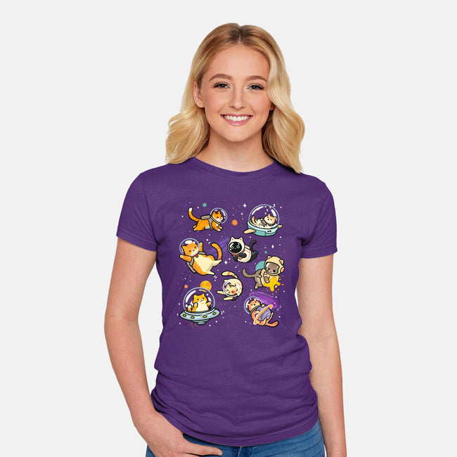Space Cat Family-Womens-Fitted-Tee-GoshWow
