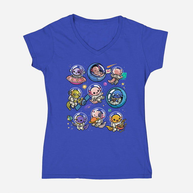 Space Axolotls-Womens-V-Neck-Tee-GoshWow