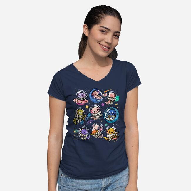 Space Axolotls-Womens-V-Neck-Tee-GoshWow