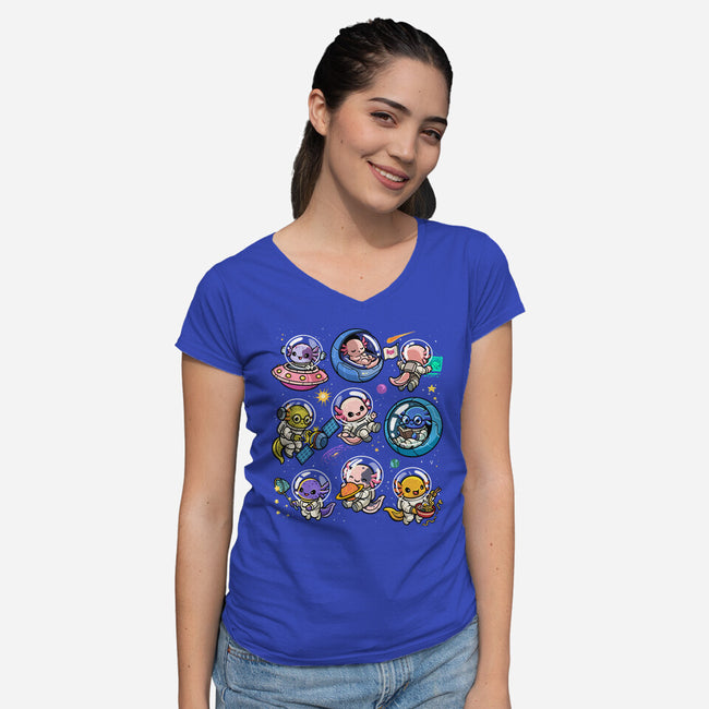 Space Axolotls-Womens-V-Neck-Tee-GoshWow