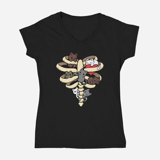 Skeleton Kittens-Womens-V-Neck-Tee-Vallina84