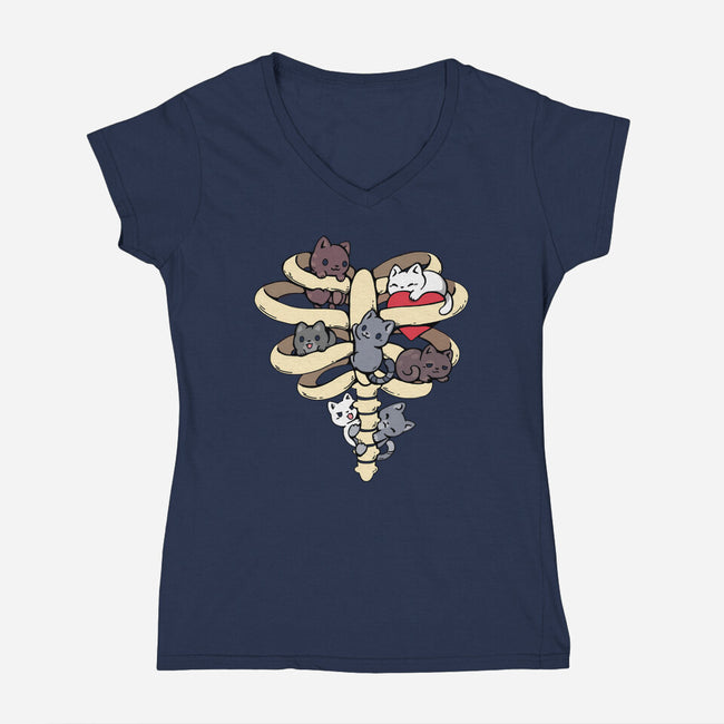 Skeleton Kittens-Womens-V-Neck-Tee-Vallina84