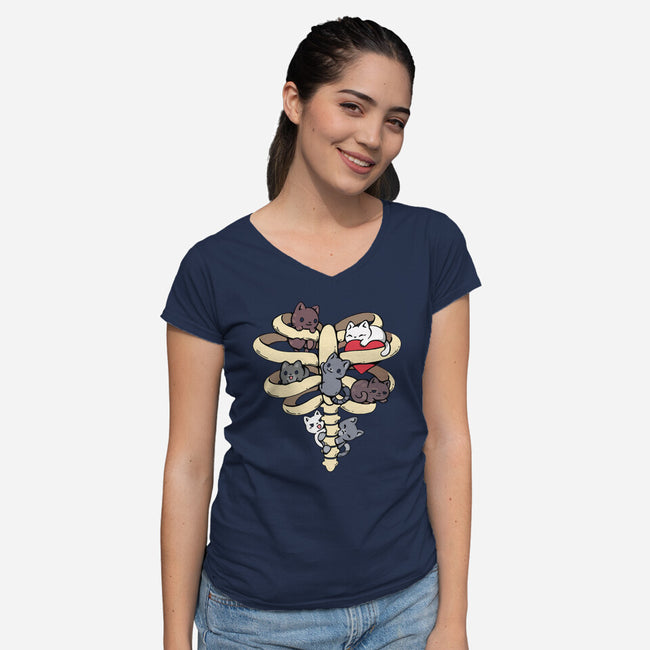 Skeleton Kittens-Womens-V-Neck-Tee-Vallina84