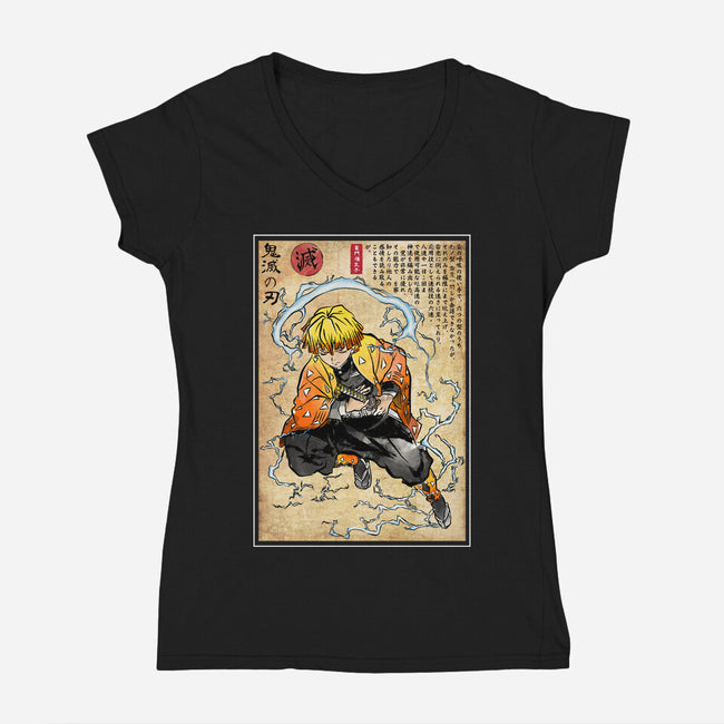 Thunder Breathing Woodblock-Womens-V-Neck-Tee-DrMonekers
