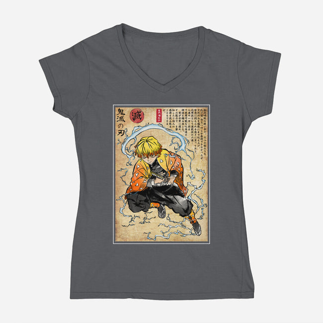 Thunder Breathing Woodblock-Womens-V-Neck-Tee-DrMonekers