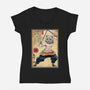 Beast Breathing Woodblock-Womens-V-Neck-Tee-DrMonekers