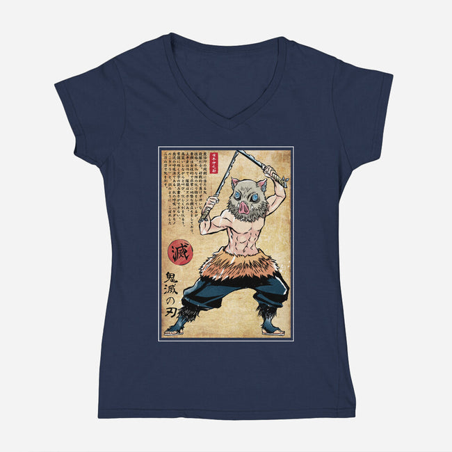 Beast Breathing Woodblock-Womens-V-Neck-Tee-DrMonekers