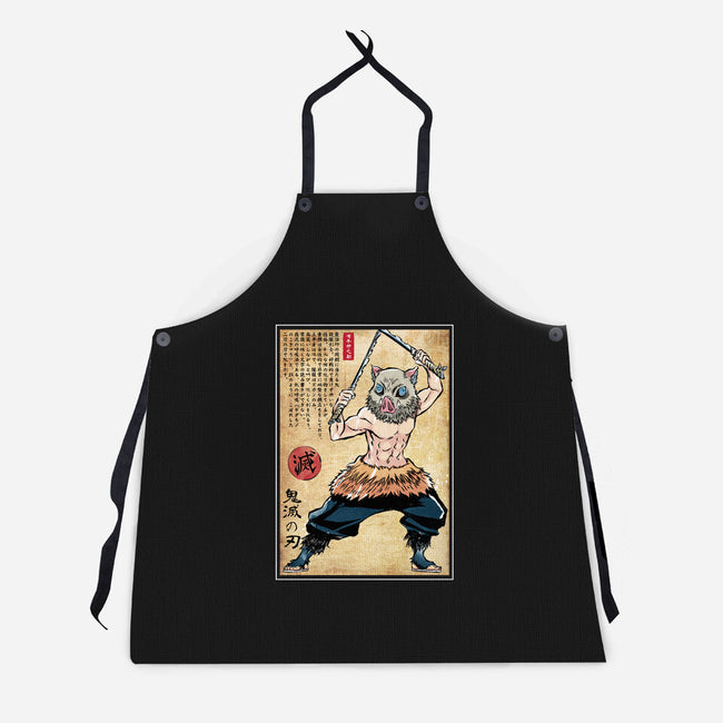 Beast Breathing Woodblock-Unisex-Kitchen-Apron-DrMonekers