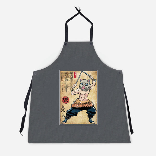 Beast Breathing Woodblock-Unisex-Kitchen-Apron-DrMonekers