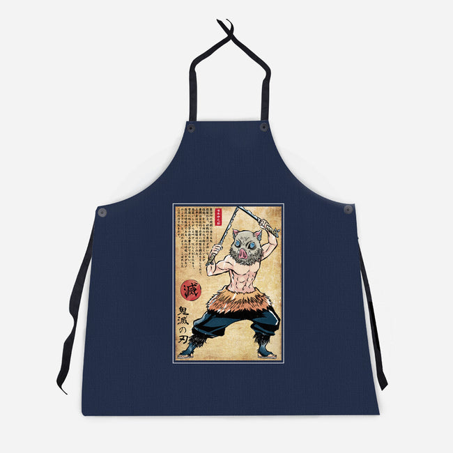 Beast Breathing Woodblock-Unisex-Kitchen-Apron-DrMonekers