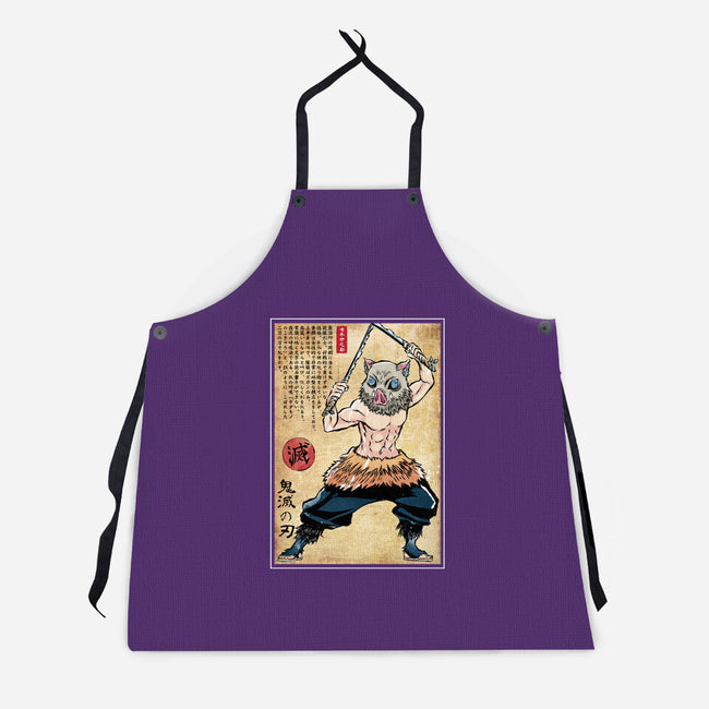 Beast Breathing Woodblock-Unisex-Kitchen-Apron-DrMonekers