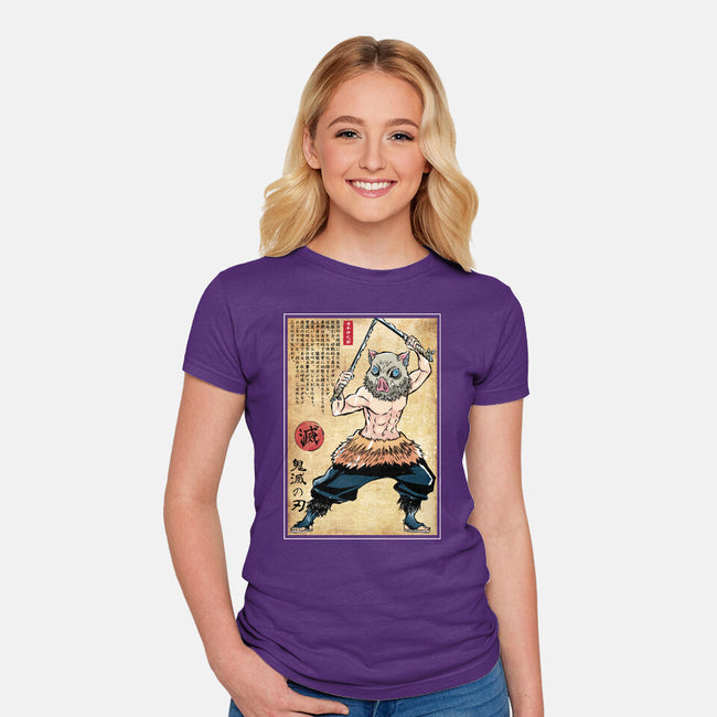 Beast Breathing Woodblock-Womens-Fitted-Tee-DrMonekers