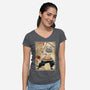 Beast Breathing Woodblock-Womens-V-Neck-Tee-DrMonekers
